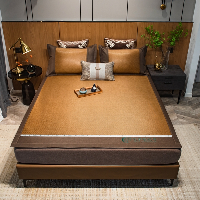 91家纺网 家纺一手货源 找家纺 全季家居 2024新款A类艾草驱蚊冰藤席 艾草-咖色