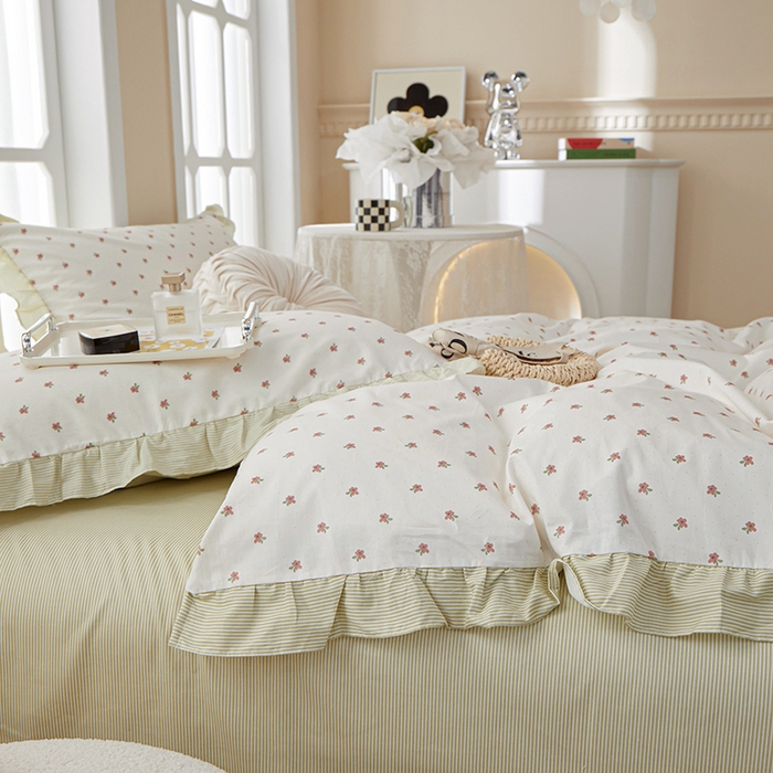 91家纺网 家纺一手货源 找家纺 一米阳光 2024新款2月全棉花边款四件套 锦觅