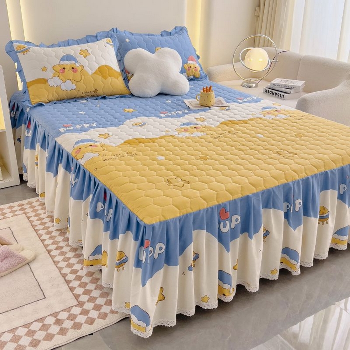 91家纺网 家纺一手货源 找家纺 情煊家纺 2024新款全棉亲肤夹棉印花床裙 3甜星