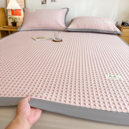 丝羽坊 2025新款PE凉感450克A类华夫格冰豆豆软凉席-平铺款 冰豆豆-粉