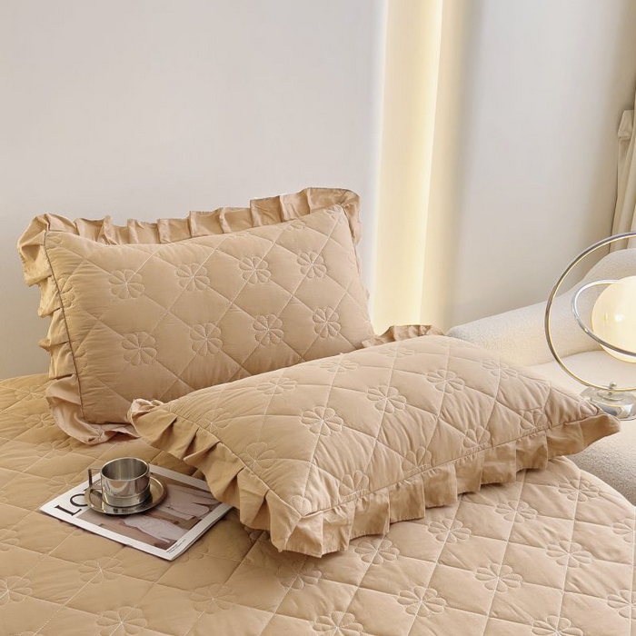 91家纺网 家纺一手货源 找家纺 情煊家纺 2024新款全棉亲肤夹棉纯色床笠 浅驼