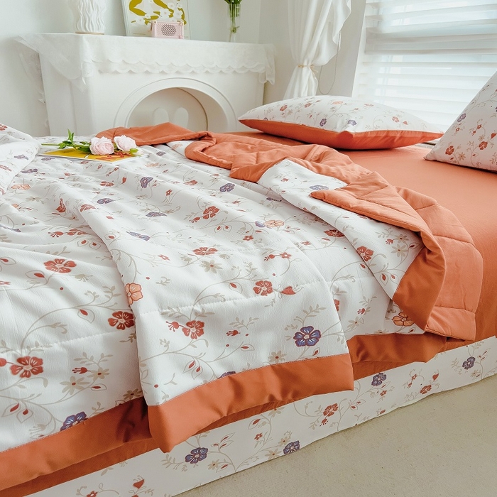 91家纺网 家纺一手货源 找家纺 梵克保罗 2024新款棉麻夏被五件套含抱枕套 阡陌