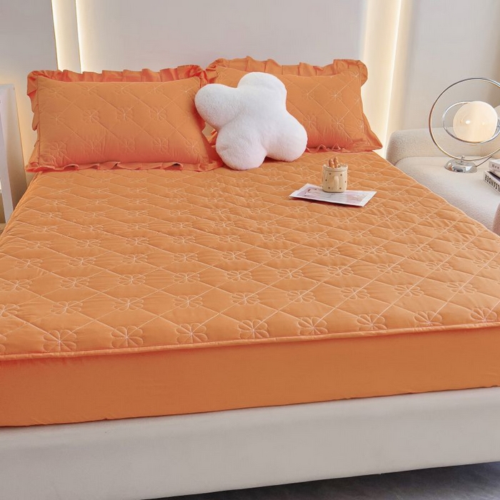 91家纺网 家纺一手货源 找家纺 情煊家纺 2024新款全棉亲肤夹棉纯色床笠 桔色