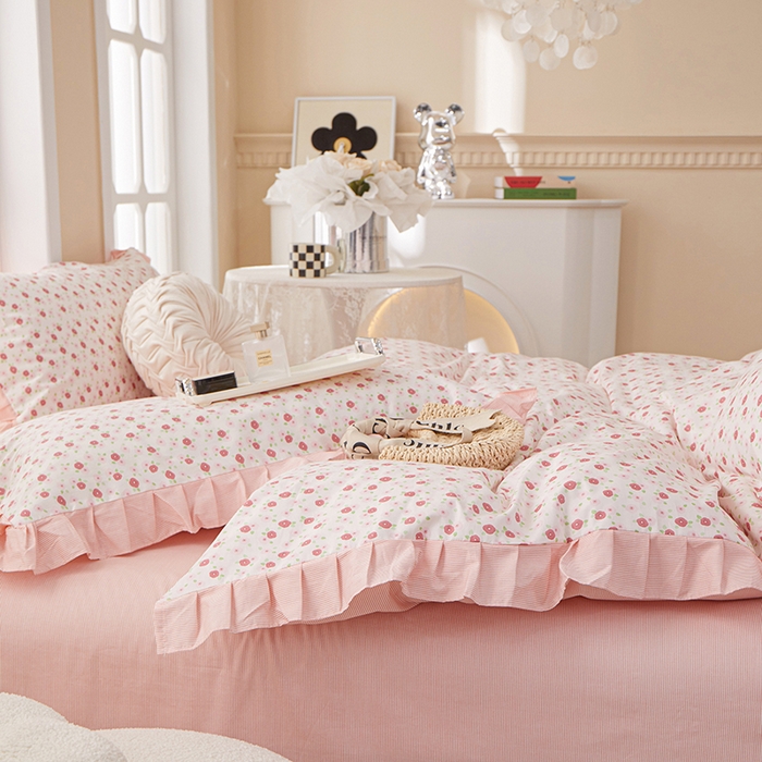 91家纺网 家纺一手货源 找家纺 一米阳光 2024新款2月全棉花边款四件套 洛莉