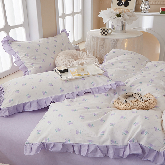 91家纺网 家纺一手货源 找家纺 一米阳光 2024新款2月全棉花边款四件套 叶芷