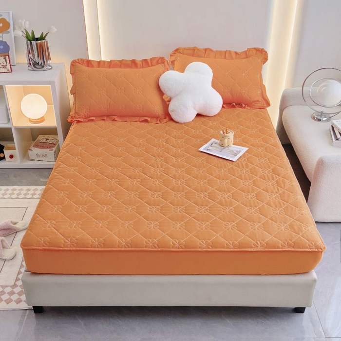 91家纺网 家纺一手货源 找家纺 情煊家纺 2024新款全棉亲肤夹棉纯色床笠 桔色