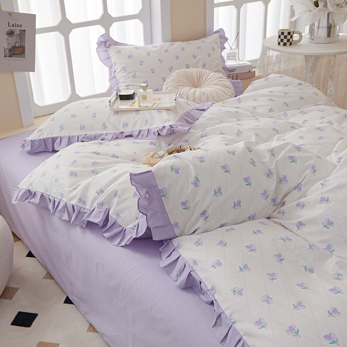 91家纺网 家纺一手货源 找家纺 一米阳光 2024新款2月全棉花边款四件套 叶芷