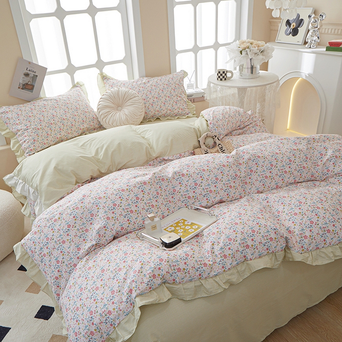 91家纺网 家纺一手货源 找家纺 一米阳光 2024新款2月全棉花边款四件套 婉约之美