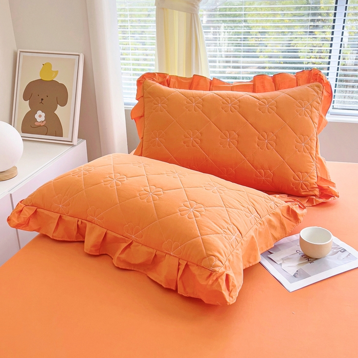 91家纺网 家纺一手货源 找家纺 情煊家纺 2024新款全棉纯色床笠 橘色