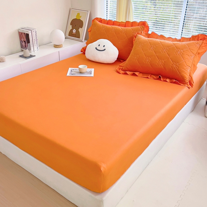 91家纺网 家纺一手货源 找家纺 情煊家纺 2024新款全棉纯色床笠 橘色