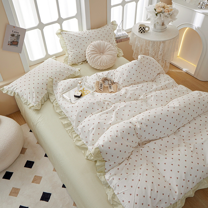 91家纺网 家纺一手货源 找家纺 一米阳光 2024新款2月全棉花边款四件套 锦觅