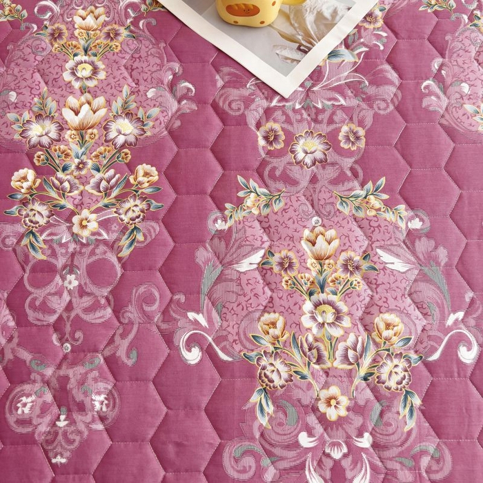 91家纺网 家纺一手货源 找家纺 情煊家纺 2024新款全棉亲肤夹棉印花床裙 9锦绣花期-豆沙