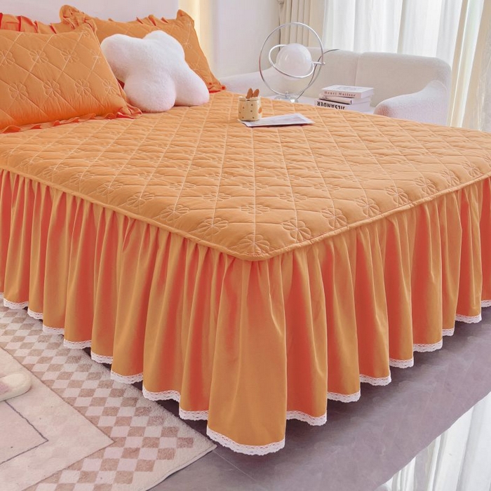 91家纺网 家纺一手货源 找家纺 情煊家纺 2024新款全棉亲肤夹棉纯色床裙 桔色