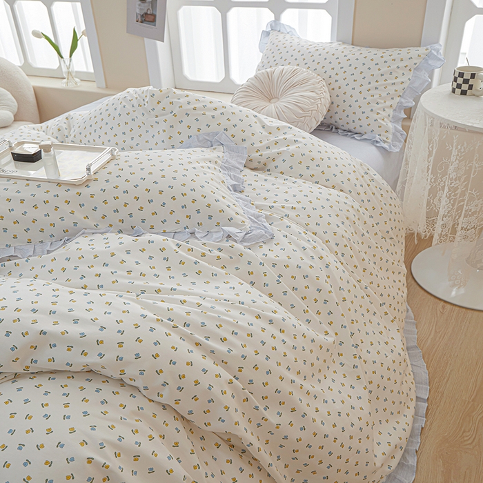 91家纺网 家纺一手货源 找家纺 一米阳光 2024新款2月全棉花边款四件套 悠草