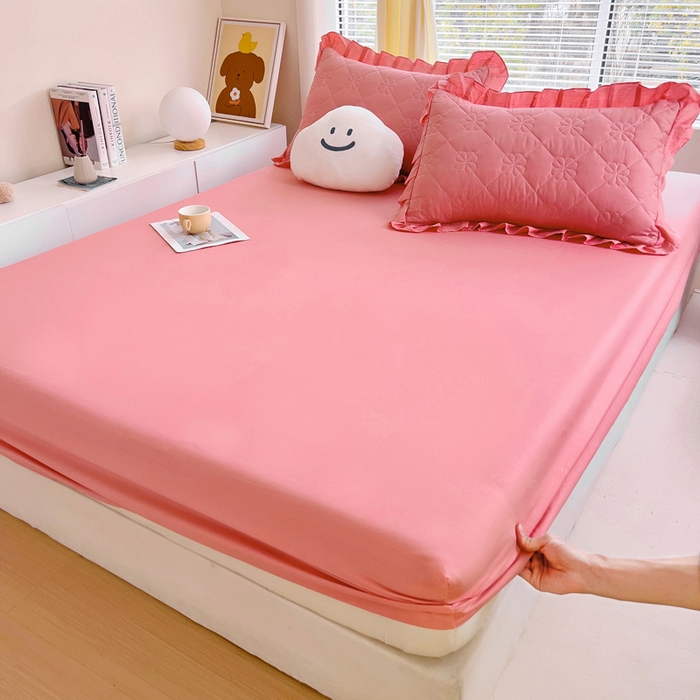 91家纺网 家纺一手货源 找家纺 情煊家纺 2024新款全棉纯色床笠 粉玉