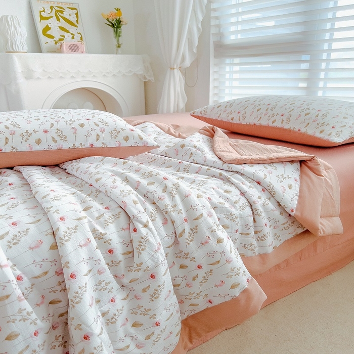 91家纺网 家纺一手货源 找家纺 梵克保罗 2024新款棉麻夏被五件套含抱枕套 恋语