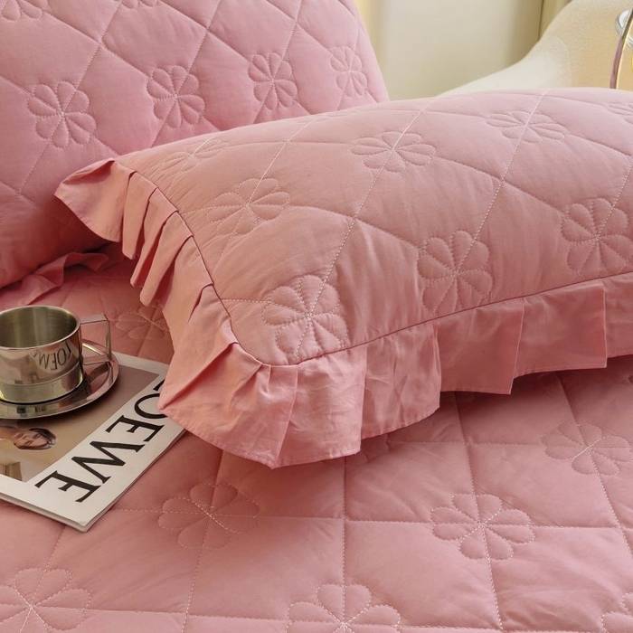 91家纺网 家纺一手货源 找家纺 情煊家纺 2024新款全棉亲肤夹棉纯色床笠 豆沙