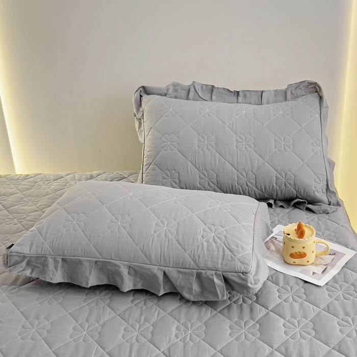 91家纺网 家纺一手货源 找家纺 情煊家纺 2024新款全棉亲肤夹棉纯色床裙 绅士灰