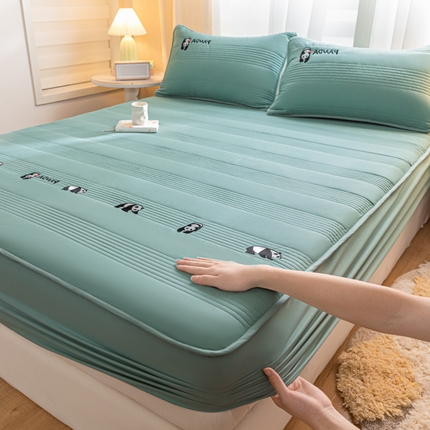 鑫钰 2024全棉大豆夹棉床笠 熊猫Team-时尚绿