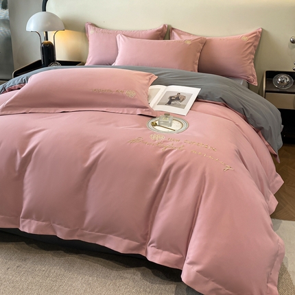 N先生 2024新款轻奢风水洗磨毛刺绣四件套-如梦系列 如梦-豆沙