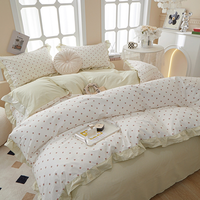 91家纺网 家纺一手货源 找家纺 一米阳光 2024新款2月全棉花边款四件套 锦觅