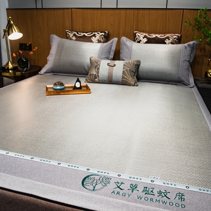 91家纺网 家纺一手货源 找家纺 全季家居 2024新款A类艾草驱蚊冰藤席 艾草-浅灰