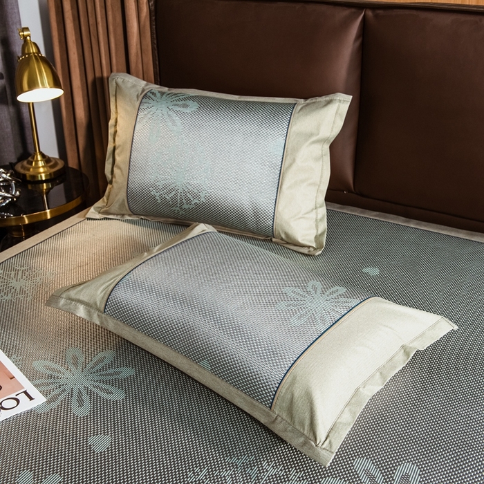 91家纺网 家纺一手货源 找家纺 全季家居 2024新款加厚加密宽边刺绣提花冰藤凉席 爱心-水绿（床笠款）