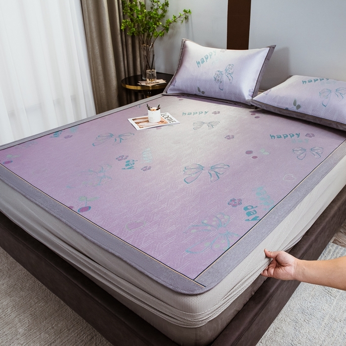 91家纺网 家纺一手货源 找家纺 全季家居 2024新款900D高精密三色纬提花冰丝凉席 蝴蝶结（床笠款）