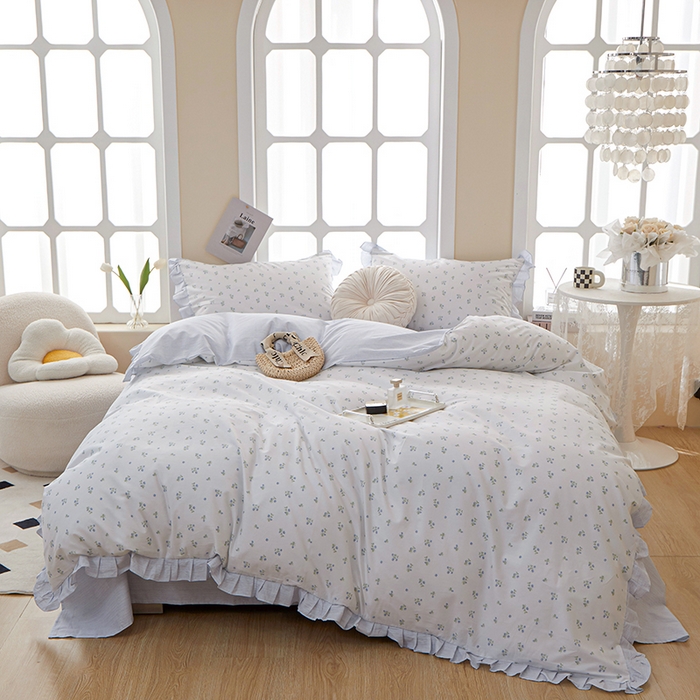 91家纺网 家纺一手货源 找家纺 一米阳光 2024新款2月全棉花边款四件套 清然