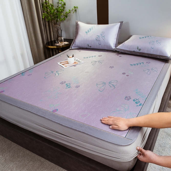 91家纺网 家纺一手货源 找家纺 全季家居 2024新款900D高精密三色纬提花冰丝凉席 蝴蝶结（床笠款）