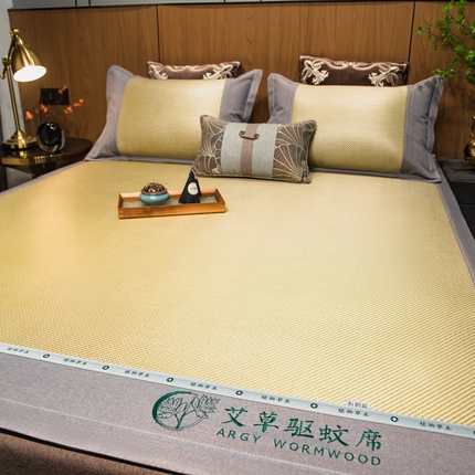 91家纺网 家纺一手货源 找家纺 全季家居 2024新款A类艾草驱蚊冰藤席 艾草-橙黄