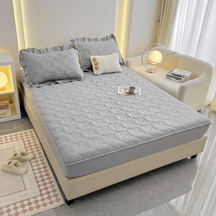 91家纺网 家纺一手货源 找家纺 情煊家纺 2024新款全棉亲肤夹棉纯色床笠 绅士灰