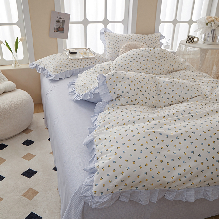 91家纺网 家纺一手货源 找家纺 一米阳光 2024新款2月全棉花边款四件套 悠草