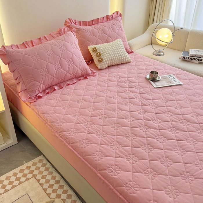 91家纺网 家纺一手货源 找家纺 情煊家纺 2024新款全棉亲肤夹棉纯色床笠 豆沙