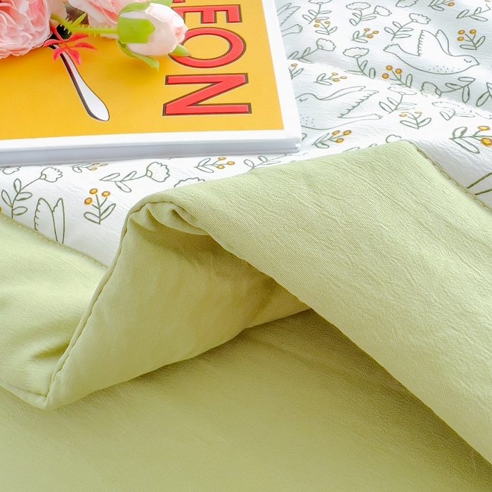 91家纺网 家纺一手货源 找家纺 梵克保罗 2024新款棉麻夏被五件套含抱枕套 爱情鸟