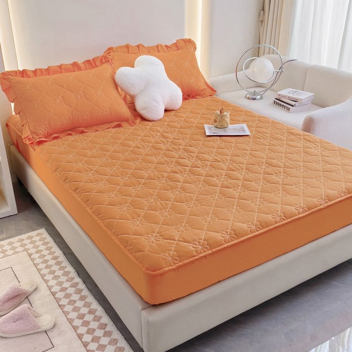 91家纺网 家纺一手货源 找家纺 情煊家纺 2024新款全棉亲肤夹棉纯色床笠 桔色