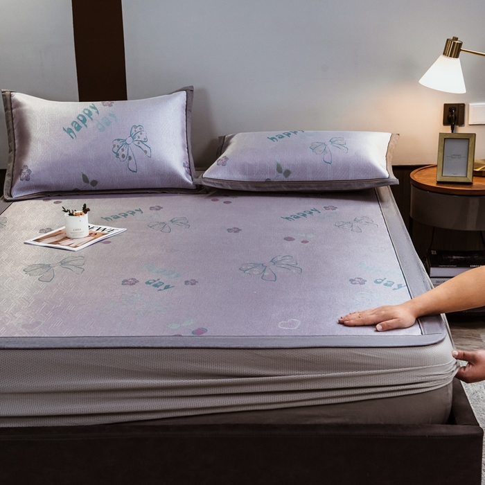 91家纺网 家纺一手货源 找家纺 全季家居 2024新款900D高精密三色纬提花冰丝凉席 蝴蝶结（床笠款）