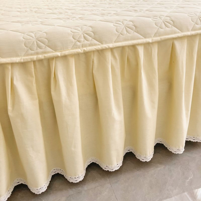 91家纺网 家纺一手货源 找家纺 情煊家纺 2024新款全棉亲肤夹棉纯色床裙 奶白