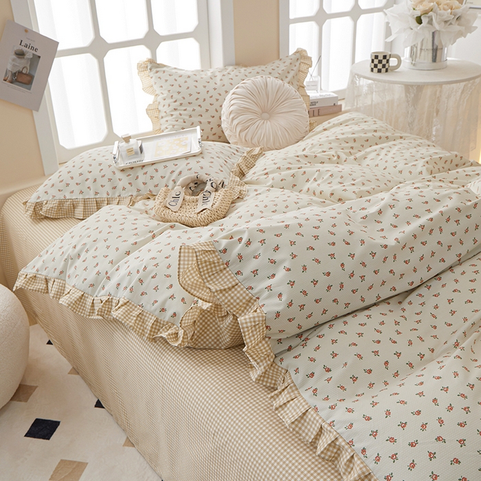 91家纺网 家纺一手货源 找家纺 一米阳光 2024新款2月全棉花边款四件套 恬语