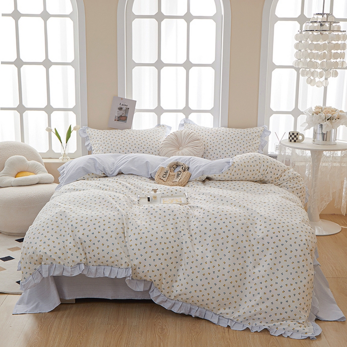 91家纺网 家纺一手货源 找家纺 一米阳光 2024新款2月全棉花边款四件套 悠草