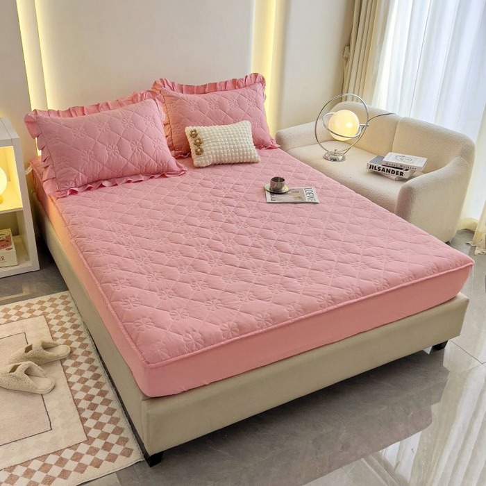 91家纺网 家纺一手货源 找家纺 情煊家纺 2024新款全棉亲肤夹棉纯色床笠 豆沙