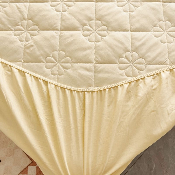 91家纺网 家纺一手货源 找家纺 情煊家纺 2024新款全棉亲肤夹棉纯色床笠 奶白