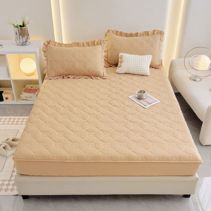 91家纺网 家纺一手货源 找家纺 情煊家纺 2024新款全棉亲肤夹棉纯色床笠 浅驼