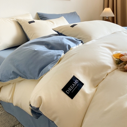 91家纺网 家纺一手货源 找家纺 （总）如约 2025春夏新品全棉13372纯色双拼四件套