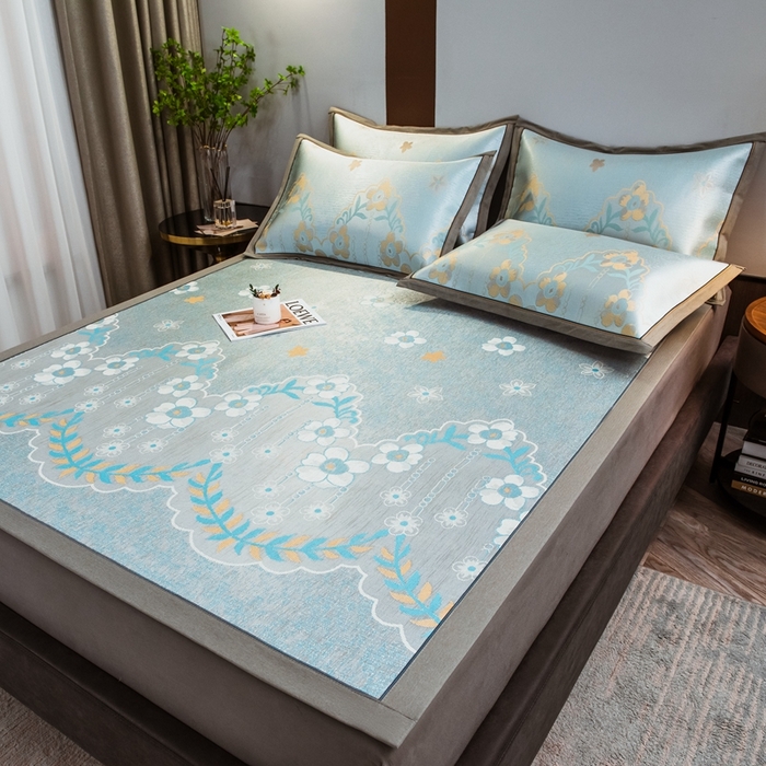 91家纺网 家纺一手货源 找家纺 全季家居 2024新款900D高精密三色纬提花冰丝凉席 静谧之夏（床席款）