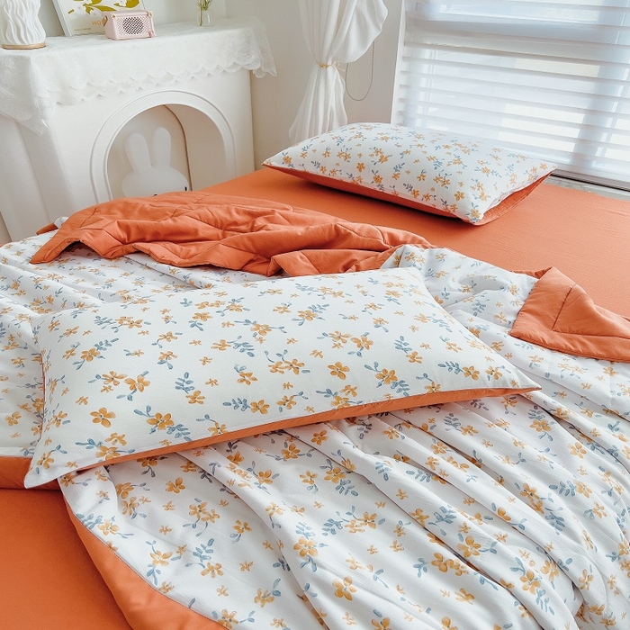 91家纺网 家纺一手货源 找家纺 梵克保罗 2024新款棉麻夏被五件套含抱枕套 晨曦