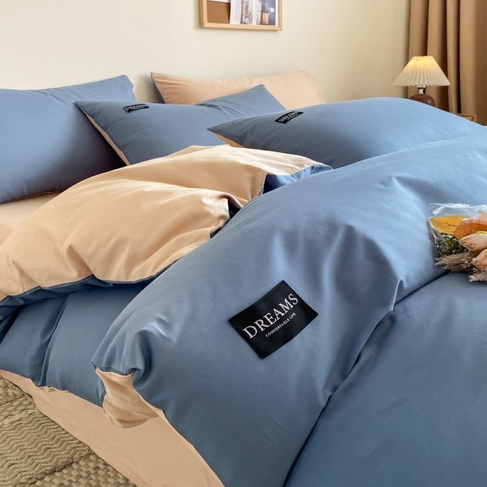 91家纺网 家纺一手货源 找家纺 （总）如约 2025春夏新品全棉13372纯色双拼四件套