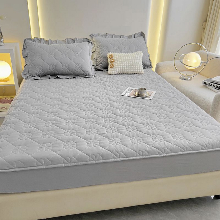 91家纺网 家纺一手货源 找家纺 情煊家纺 2024新款全棉亲肤夹棉纯色床笠 绅士灰