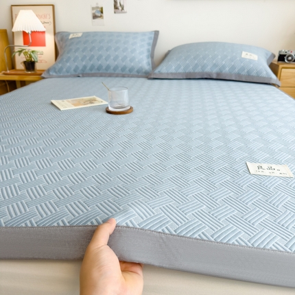 丝羽坊 2025新款PE凉感450克A类华夫格冰豆豆软凉席-平铺款 饼干花-蓝