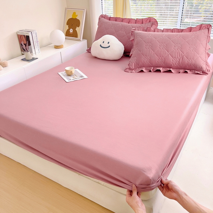 91家纺网 家纺一手货源 找家纺 情煊家纺 2024新款全棉纯色床笠 豆沙